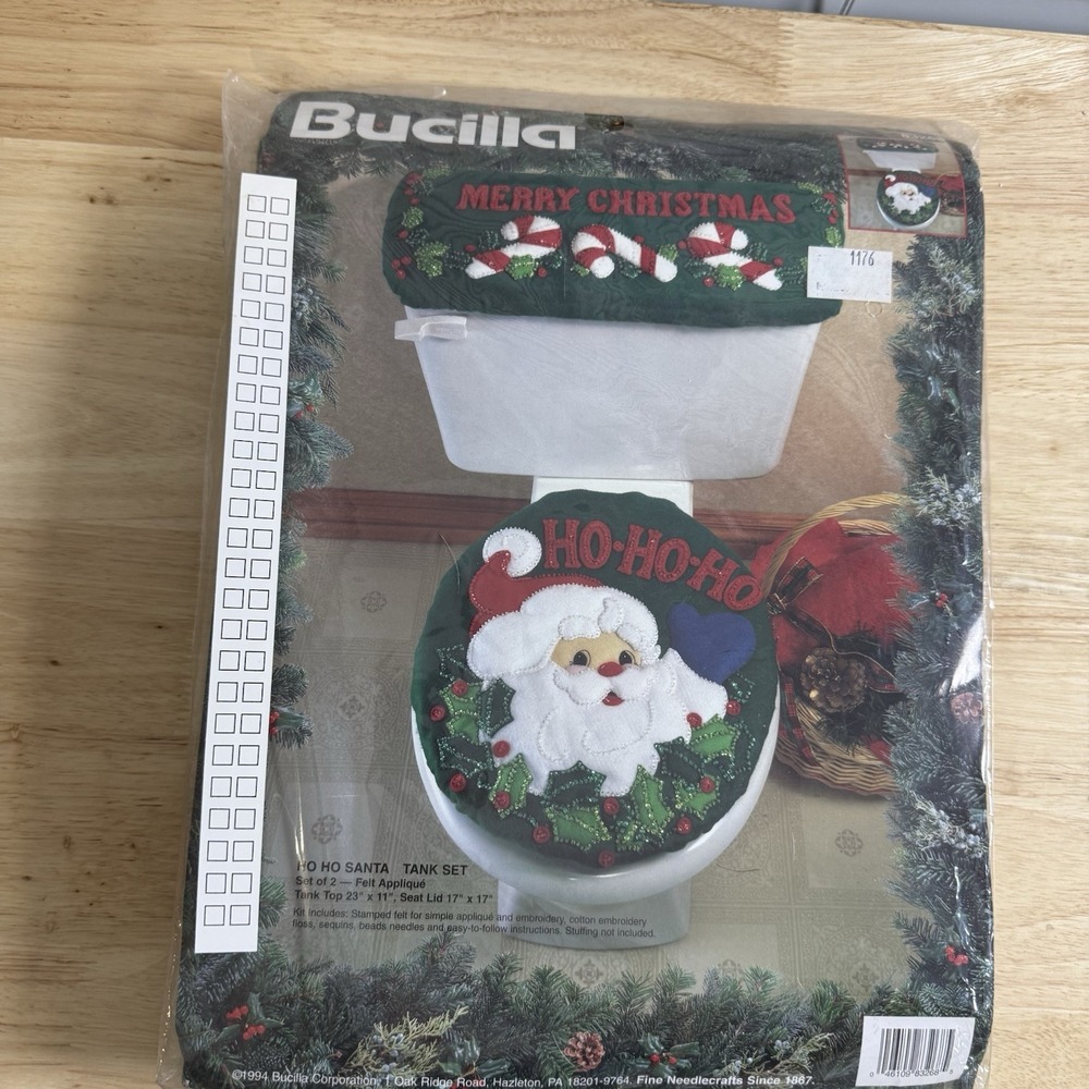 Rare Bucilla Merry Christmas Ho Ho Santa Felt Bathroom Tank Set New Vintage New